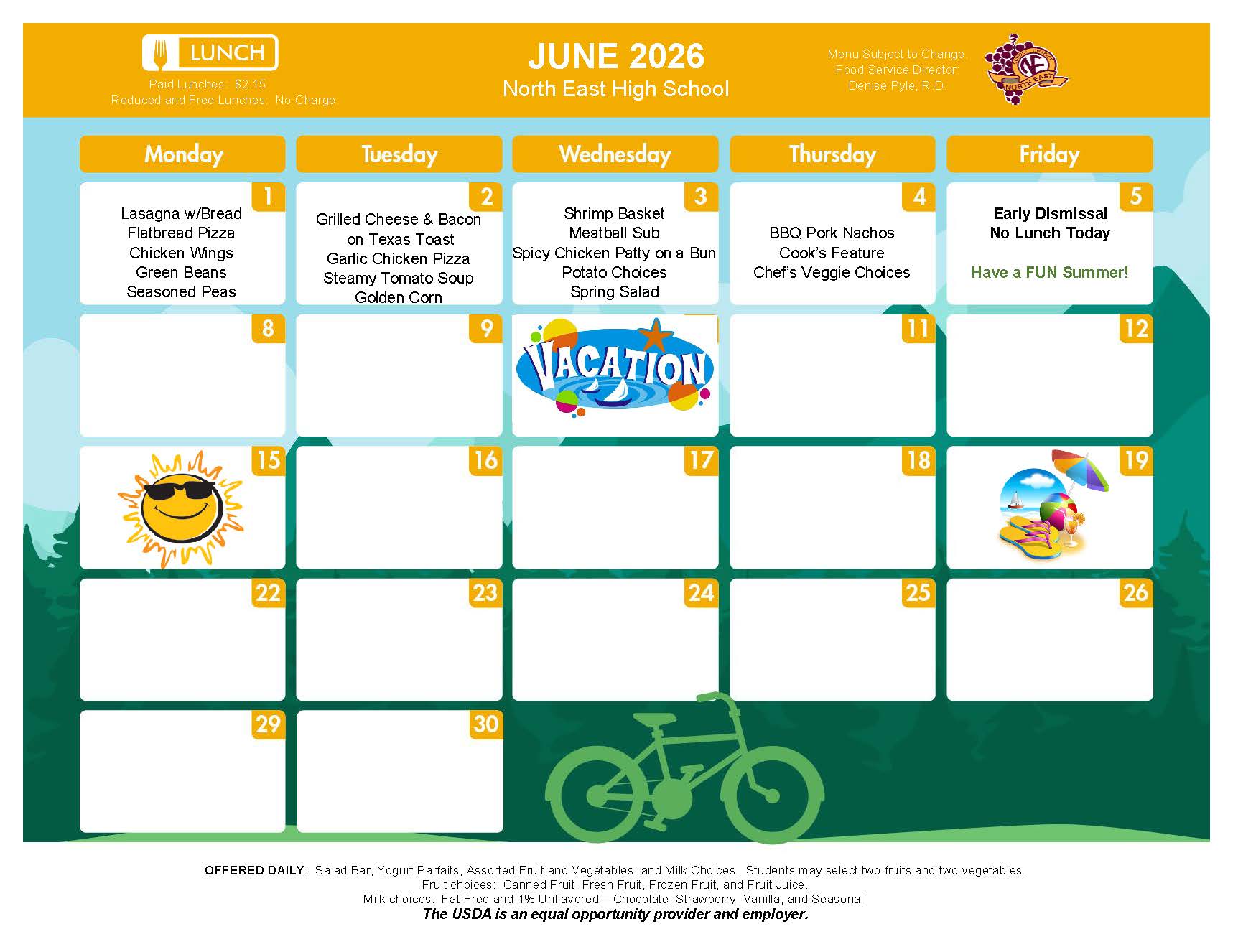NEHS June Lunch Menu